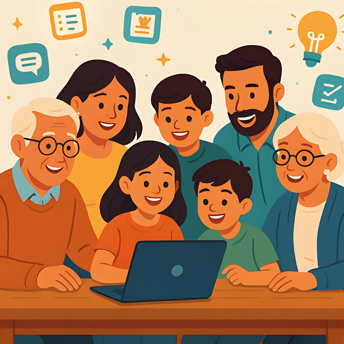 Busy family using a laptop to plan schedules